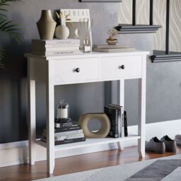 Home Discount Vida Designs Windsor Wooden Console Table Hallway with drawers in White - Size: Medium