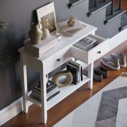 Home Discount Vida Designs Windsor Wooden Console Table Hallway with drawers in White - Size: Medium - thumbnail 5