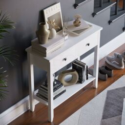 Home Discount Vida Designs Windsor Wooden Console Table Hallway with drawers in White - Size: Medium - thumbnail 4