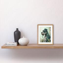 "Artery8 Wall Art Print Grey Schnauzer Dog with Floral Pattern Fur Coat in Flowers Modern Watercolour Artwork Framed 9X7 Inch - Size: W7"" x H9""" - thumbnail 2