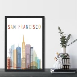 ARTZE San Francisco Colourful City Skyline Framed Print SIZE: A2 with Black Frame in Pale Blue - Size: A4 - thumbnail 2