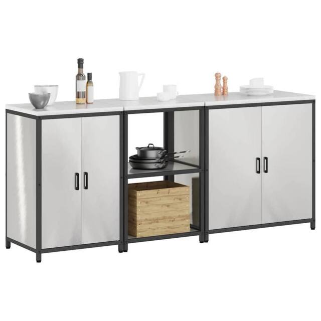 Berkfield Home Modern with Shelf Other with Storage with Door 3 pcs Stainless steel in Silver - image 1