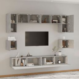Berkfield Home 8 Piece TV Cabinet Set Concrete Grey Engineered Wood - thumbnail 3