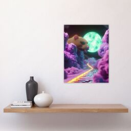 "Artery8 Sci Fi Fantasy Landscape Large Rat Neon Moon Wall Art Print in Pink - Size: W18"" x H24""" - thumbnail 4