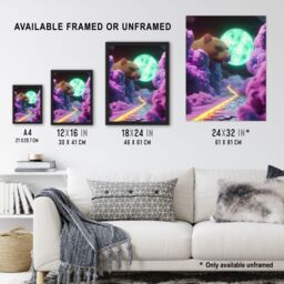 "Artery8 Sci Fi Fantasy Landscape Large Rat Neon Moon Wall Art Print in Pink - Size: W18"" x H24""" - thumbnail 3