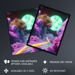 "Artery8 Sci Fi Fantasy Landscape Large Rat Neon Moon Wall Art Print in Pink - Size: W18"" x H24""" - thumbnail 2