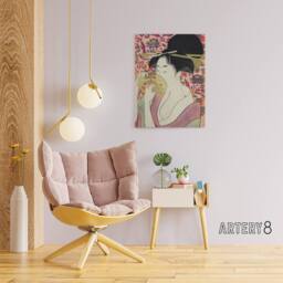 "Artery8 Woman With A Comb Portrait Canvas Wall Art Print Utamaro Kitagawa in Pink - Size: W18"" x H24""" - thumbnail 3
