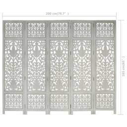 Berkfield Home Hand Carved 5-Panel Room Divider Grey 200x165 cm Solid Mango Wood - thumbnail 6