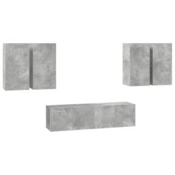 Berkfield Home Practical 6 Piece TV Cabinet Set Concrete Grey Engineered Wood - thumbnail 3