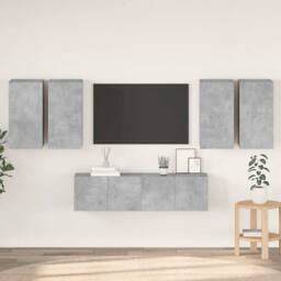 Berkfield Home Practical 6 Piece TV Cabinet Set Concrete Grey Engineered Wood - thumbnail 2