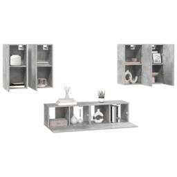 Berkfield Home Practical 6 Piece TV Cabinet Set Concrete Grey Engineered Wood - thumbnail 1
