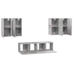 Berkfield Home Practical 6 Piece TV Cabinet Set Concrete Grey Engineered Wood - thumbnail 4