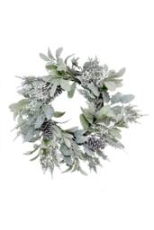 KDMD Lambs EarHolly Pine Cone & White Berry Flocked Wreath 60cm - thumbnail 7