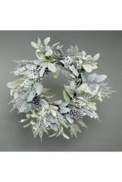KDMD Lambs EarHolly Pine Cone & White Berry Flocked Wreath 60cm - thumbnail 8