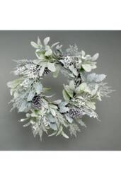 KDMD Lambs EarHolly Pine Cone & White Berry Flocked Wreath 60cm - thumbnail 3