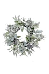 KDMD Lambs EarHolly Pine Cone & White Berry Flocked Wreath 60cm - thumbnail 1