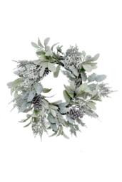 KDMD Lambs EarHolly Pine Cone & White Berry Flocked Wreath 60cm - thumbnail 2