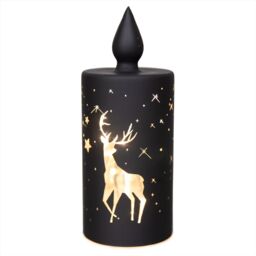 Shatchi 17cm Christmas Decorated Vase Candle Led Black Glass Candle / Stag - thumbnail 1