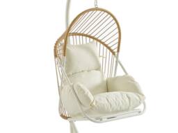 Vente-unique Woven Resin Hanging Chair - Light Natural With White Cushions - LUTUS in Light Oak - thumbnail 7