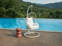 Vente-unique Woven Resin Hanging Chair - Light Natural With White Cushions - LUTUS in Light Oak