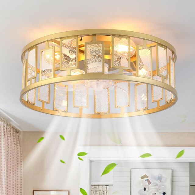 Garwarm 4 Lights Caged Ceiling Fan with Lights Gold Square - image 1