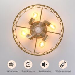 Garwarm 4 Lights Caged Ceiling Fan with Lights Gold Square - thumbnail 6