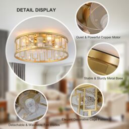 Garwarm 4 Lights Caged Ceiling Fan with Lights Gold Square - thumbnail 5