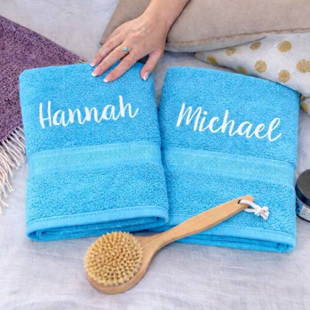 Duncan Stewart Personalised Bath Towel Set For Couples in Turquoise - image 1