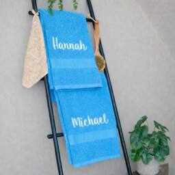 Duncan Stewart Personalised Bath Towel Set For Couples in Turquoise - thumbnail 2