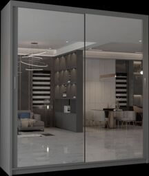 MN Furniture Cuba Sliding Mirror Wardrobe - LED Light 100cm x 217cm in Grey - Size: 100 cm x 217 cm - thumbnail 2
