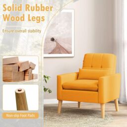 Costway Mid-century Modern Accent Chair Linen Fabric Reading Armchair w/Pillow in Yellow - thumbnail 5