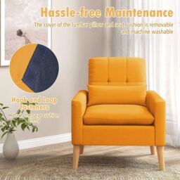 Costway Mid-century Modern Accent Chair Linen Fabric Reading Armchair w/Pillow in Yellow - thumbnail 4