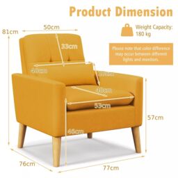 Costway Mid-century Modern Accent Chair Linen Fabric Reading Armchair w/Pillow in Yellow - thumbnail 2
