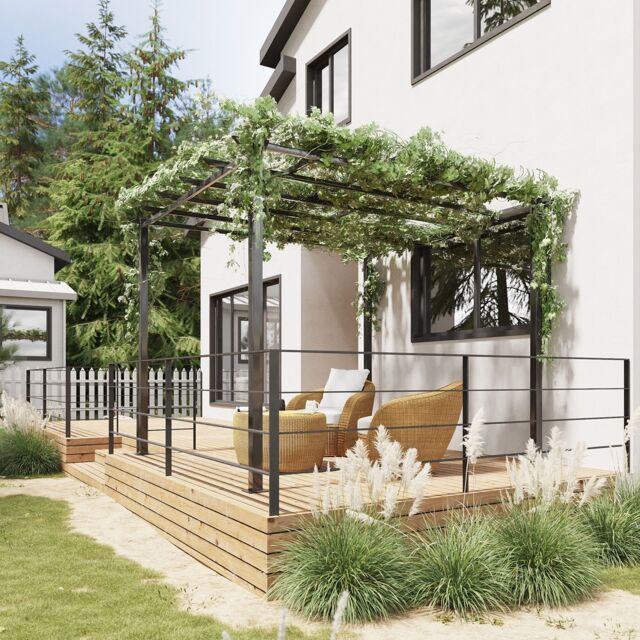 OUTSUNNY 3x3m Metal Gazebo Pergola Grape Trellis Climbing Plants Sun Shelter in Black - image 1
