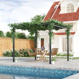 OUTSUNNY 3x3m Metal Gazebo Pergola Grape Trellis Climbing Plants Sun Shelter in Black - thumbnail 2