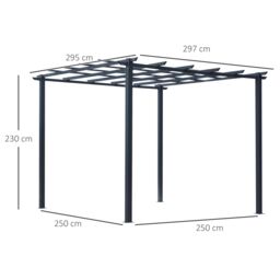 OUTSUNNY 3x3m Metal Gazebo Pergola Grape Trellis Climbing Plants Sun Shelter in Black - thumbnail 3