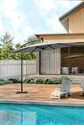 Living and Home Outdoor 32 LED Lighted Patio Umbrella with Crank Lift System with Base in Light Grey - thumbnail 2