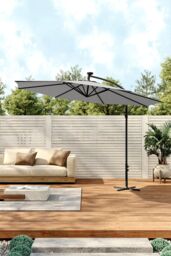 Living and Home Outdoor 32 LED Lighted Patio Umbrella with Crank Lift System with Base in Light Grey - thumbnail 3