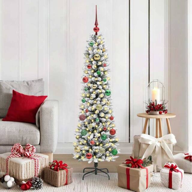 Berkfield Home Artificial Christmas Tree with 150 LEDs Green & white 150 cm - image 1