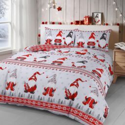 Velosso Xmas Gonks Cotton Rich Printed Duvet Cover & Pillowcase Se in Red - Size: Double