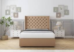 "Sloomy Dior Dumfries Divan Bed Base No Drawers - 54"" Wingback Headboard in Light Brown - Size: Small Single" - thumbnail 2