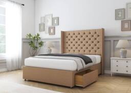 "Sloomy Dior Dumfries Divan Bed Base No Drawers - 54"" Wingback Headboard in Light Brown - Size: Small Single" - thumbnail 4