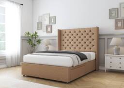 "Sloomy Dior Dumfries Divan Bed Base No Drawers - 54"" Wingback Headboard in Light Brown - Size: Small Single" - thumbnail 3