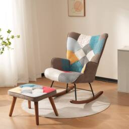Matteo Vibrant Patchwork Rocking Chair & Footstool Set - thumbnail 1