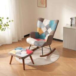 Matteo Vibrant Patchwork Rocking Chair & Footstool Set - thumbnail 2