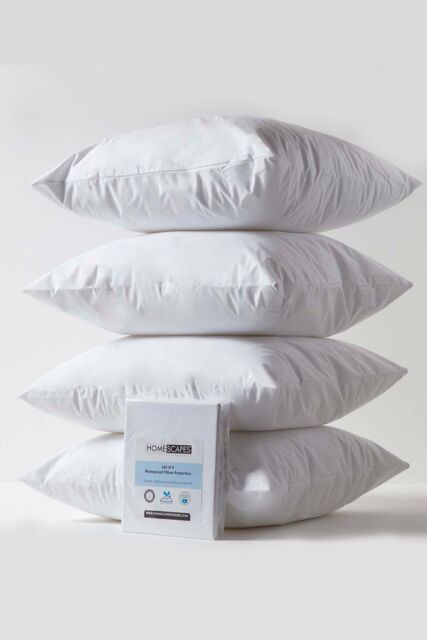 Homescapes Waterproof Pillow Protectors 60 x 60 cm, Pack of 4 in White - Size: 60 x 60 cm - image 1
