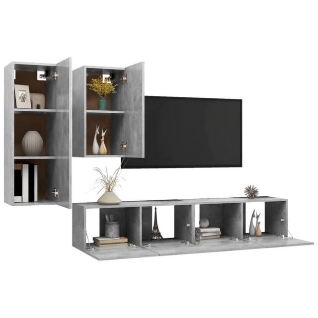 Berkfield Home Modern 4 Piece TV Cabinet Set Concrete Grey Engineered Wood - image 1