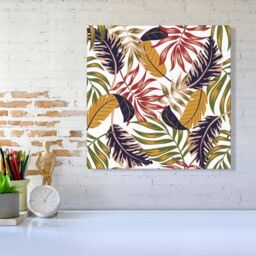 "Warren Reed - Designer Hawaiian Style Jungle Leaves Canvas in Brown - Size: W16"" x H16""" - thumbnail 2