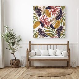 "Warren Reed - Designer Hawaiian Style Jungle Leaves Canvas in Brown - Size: W16"" x H16""" - thumbnail 3