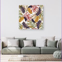 "Warren Reed - Designer Hawaiian Style Jungle Leaves Canvas in Brown - Size: W16"" x H16""" - thumbnail 4